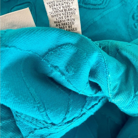 CHICO’S Women’s Teal Jacquard Button Up Long Sleeve 100% Cot Shirt Jacket-Size 2 - Picture 4 of 5